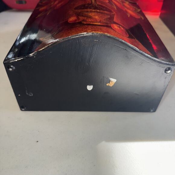 Vintage Oriental Asian Hinged Box Black/Gold With Orange Tree Velvet Lined 12” - Picture 8 of 9